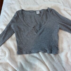 Artizia Gray V-Neck Ribbed Women's Top